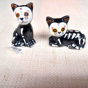 Cat Sugar Skull Salt Pepper Shakers New Tags